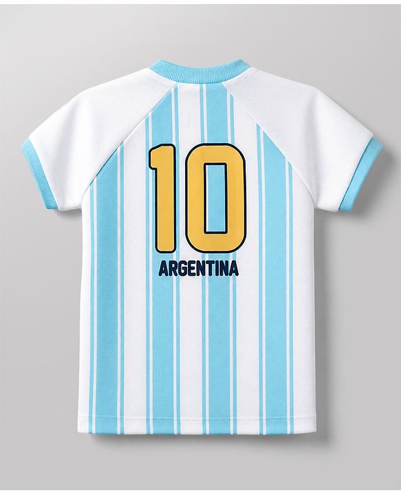 Babyhug 100% Cotton Knit Half Raglan Sleeves Argentina Printed T-Shirt & Shorts Set - Light Blue
