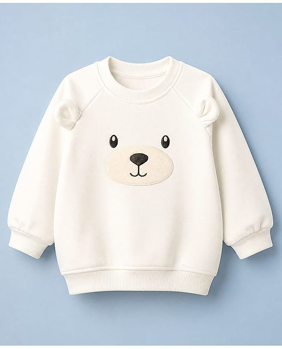 Babyhug Velour Knit Full Sleeves Winter Wear Suit Bear Print & Applique & Cap - Cream