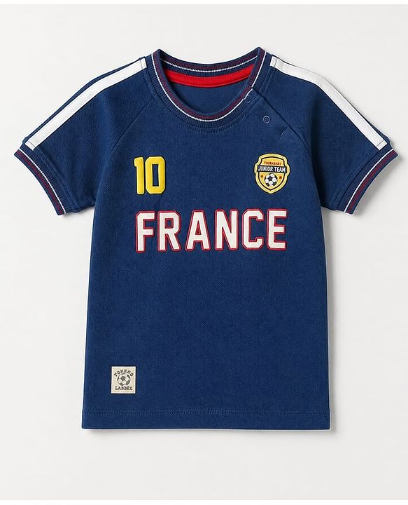 Babyhug 100% Cotton Single Jersey Knit Half Sleeves France Jersey Printed T-Shirt & Shorts Set - Navy