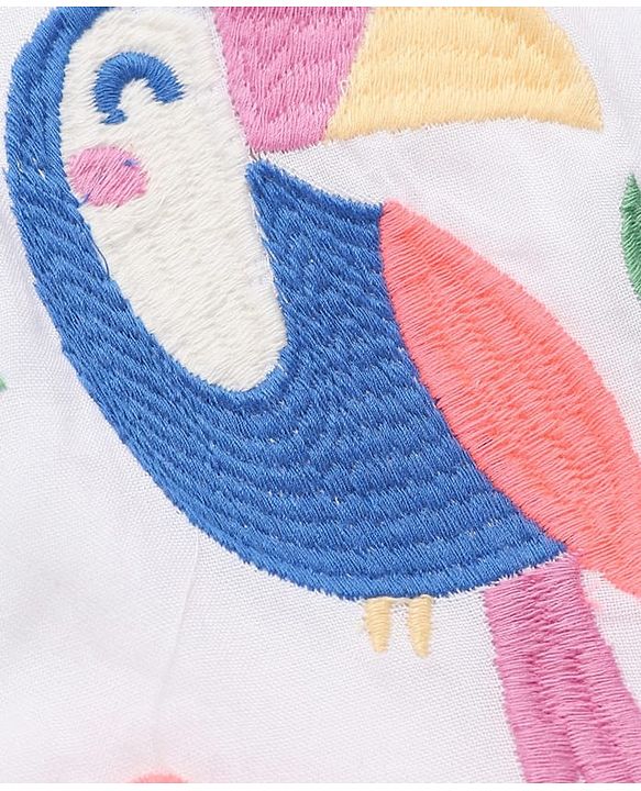 Babyhug Rayon Woven Sleeveless Dress with Toucan Embroidery - White