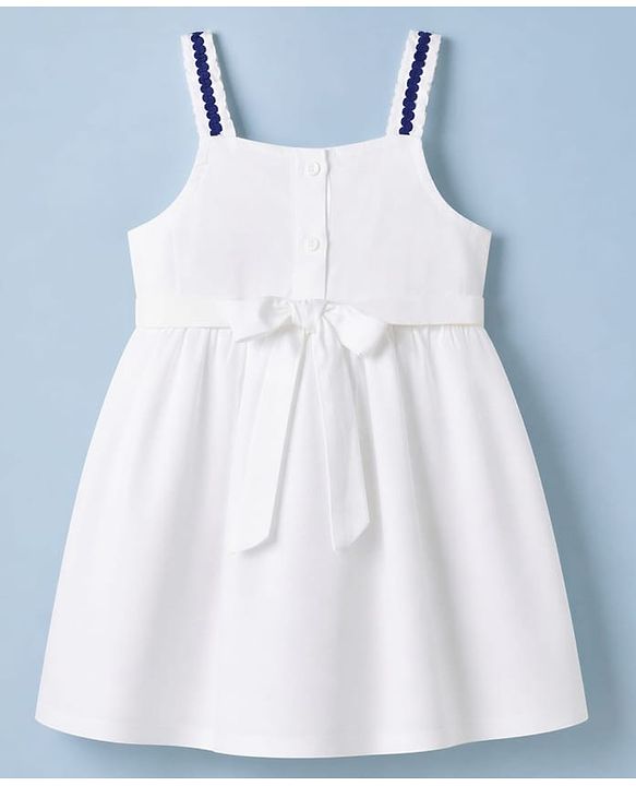 Babyhug Rayon Woven Sleeveless Dress with Toucan Embroidery - White