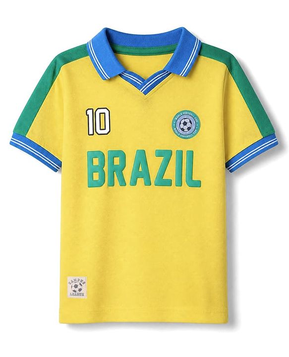 Babyhug 100% Cotton Single Jersey Knit Half Sleeves T-Shirt & Shorts Set With Text Print - Yellow & Blue