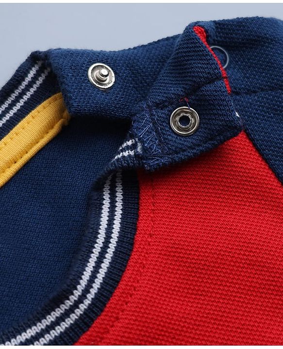 Babyhug 100% Cotton Single Jersey Knit Half Sleeves T-Shirt and Shorts Set with Espana Text Print - Red & Navy