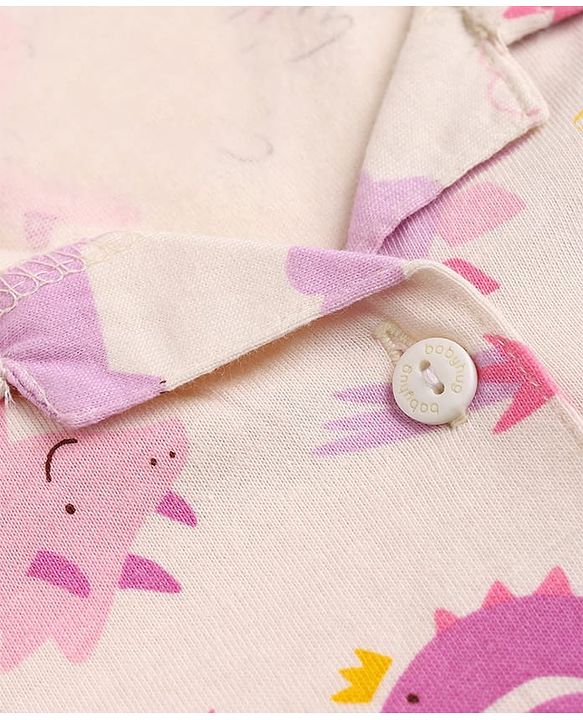 Babyhug 100% Cotton Knit Full Sleeves Co-Ords Shirt & Pyjama Night Suit with Animal Print - Offwhite