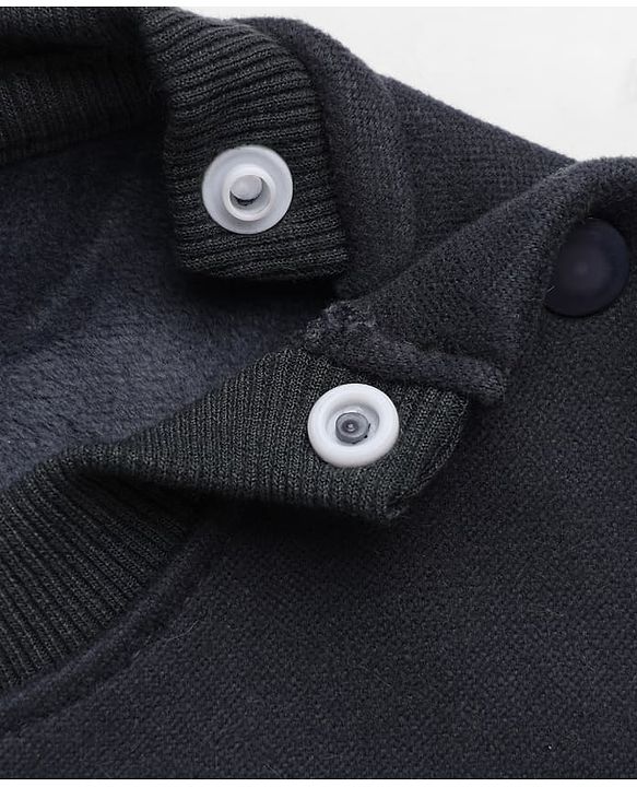 Babyhug Velour Knit Full Sleeves Winter T-Shirt & Jogger with Cap & Excavator Embroidered Patch - Navy Blue