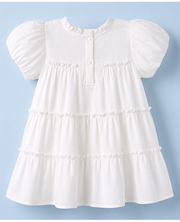 Babyhug Cotton Woven Dress and Purse with Half Sleeves in Offwhite