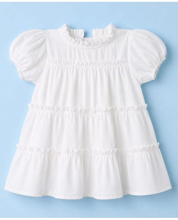 Babyhug Cotton Woven Dress and Purse with Half Sleeves in Offwhite