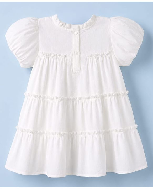 Babyhug Cotton Woven Dress and Purse with Half Sleeves in Offwhite