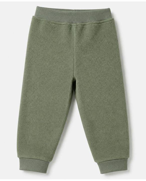 Babyhug Velour Knit Full Sleeves Winter T-Shirt and Jogger with Cap and Bear Patch - Dark Green