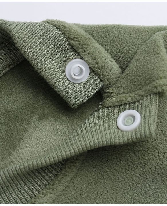 Babyhug Velour Knit Full Sleeves Winter T-Shirt and Jogger with Cap and Bear Patch - Dark Green