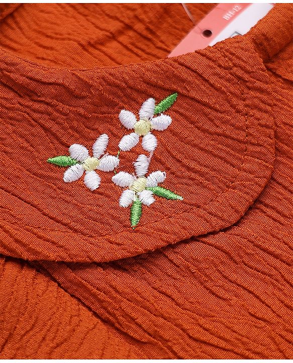 Babyhug Viscose Woven Frock and Leggings Set with Half Sleeves and Fox Applique in Orange
