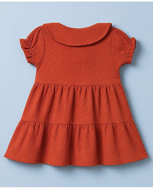 Babyhug Viscose Woven Frock and Leggings Set with Half Sleeves and Fox Applique in Orange