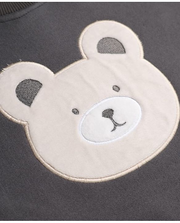 Babyhug Velour Knit Full Sleeves Winter Wear Suit With Bear Patch & Cap - Grey