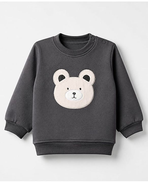 Babyhug Velour Knit Full Sleeves Winter Wear Suit With Bear Patch & Cap - Grey