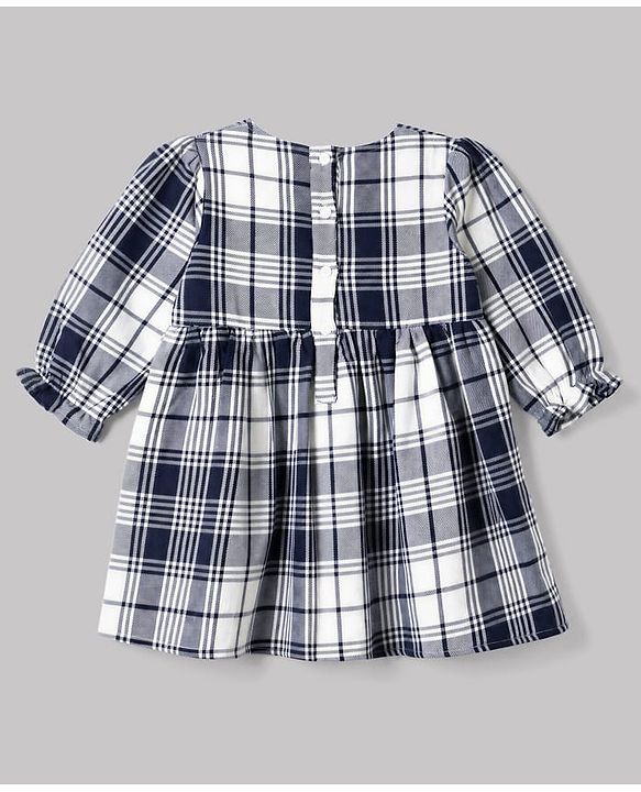 Babyhug Cotton Woven Frock and Legging with Full Sleeves and Checked Print in Blue for 3-6 Months