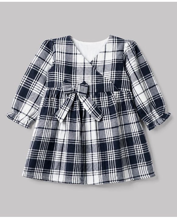 Babyhug Cotton Woven Frock and Legging with Full Sleeves and Checked Print in Blue for 3-6 Months