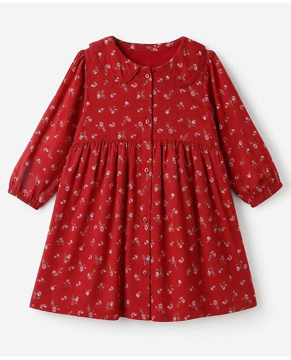 Babyhug Woven Frock and Leggings with Full Sleeves and Floral Print - Red