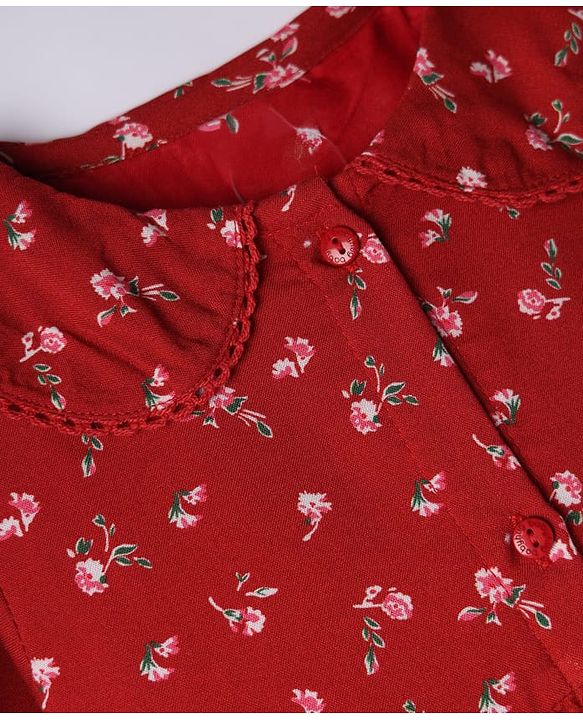 Babyhug Woven Frock and Leggings with Full Sleeves and Floral Print - Red