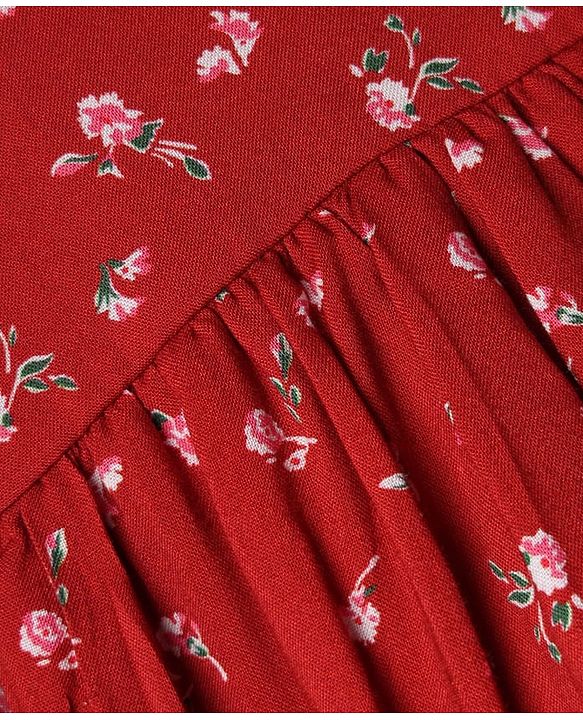 Babyhug Woven Frock and Leggings with Full Sleeves and Floral Print - Red