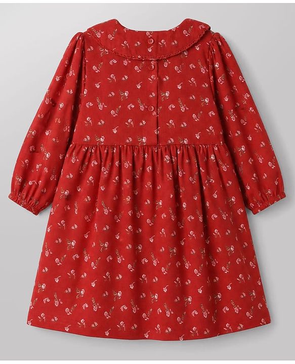Babyhug Woven Frock and Leggings with Full Sleeves and Floral Print - Red