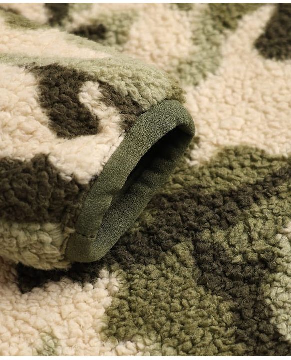 Babyhug Fur Woven Reversible Jackets with Full Sleeves and Camouflage Print in Olive Green