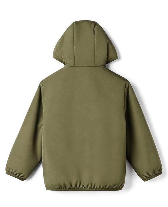 Babyhug Fur Woven Reversible Jackets with Full Sleeves and Camouflage Print in Olive Green