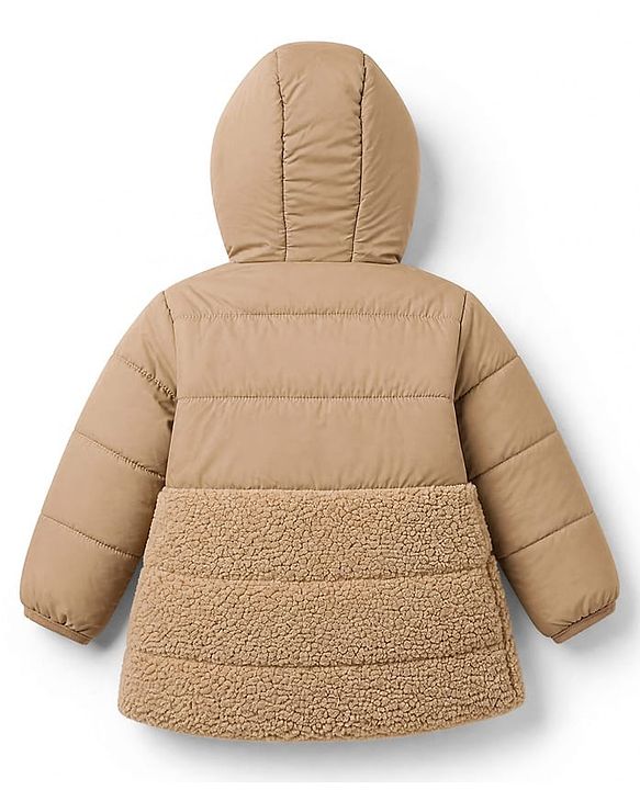Babyhug Woven Padded Winter Jacket  Full Sleeves with Fur & Ear Applique - Beige