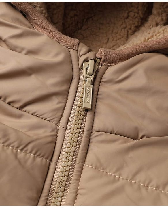 Babyhug Woven Padded Winter Jacket  Full Sleeves with Fur & Ear Applique - Beige