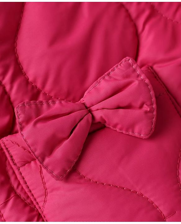 Babyhug Woven Padded/Quilted/ Winter Jacket with Full Sleeves and Bow Detail - Pink