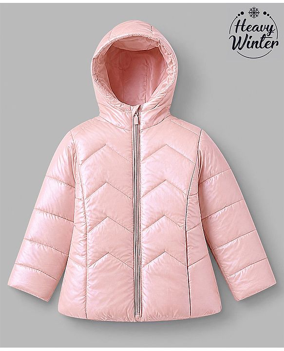 Babyhug Woven Full Sleeves Hooded Padded Quilted Winter Jacket - Pink