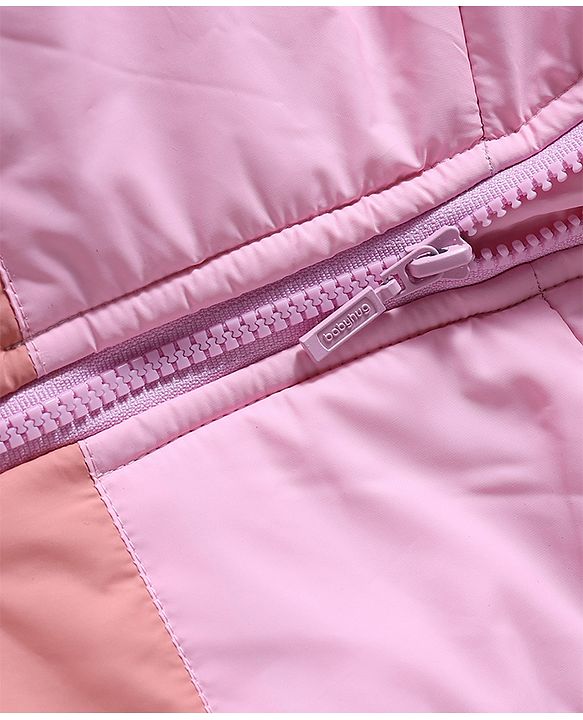 Babyhug Woven Padded Hooded Winter Jacket with Full Sleeves and Star Patch - Pink
