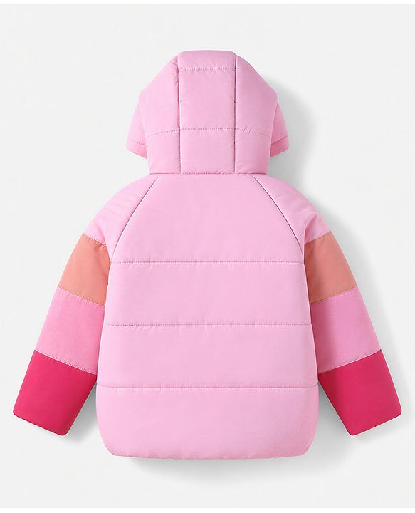 Babyhug Woven Padded Hooded Winter Jacket with Full Sleeves and Star Patch - Pink