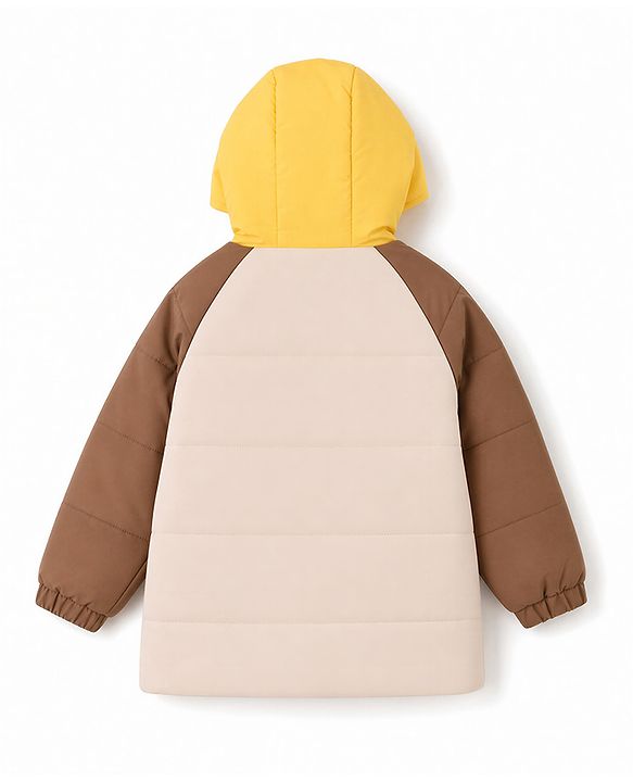Babyhug Woven Hooded Jackets with Full Sleeves - Light Brown