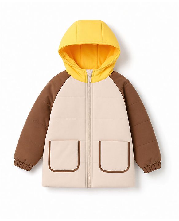 Babyhug Woven Hooded Jackets with Full Sleeves - Light Brown