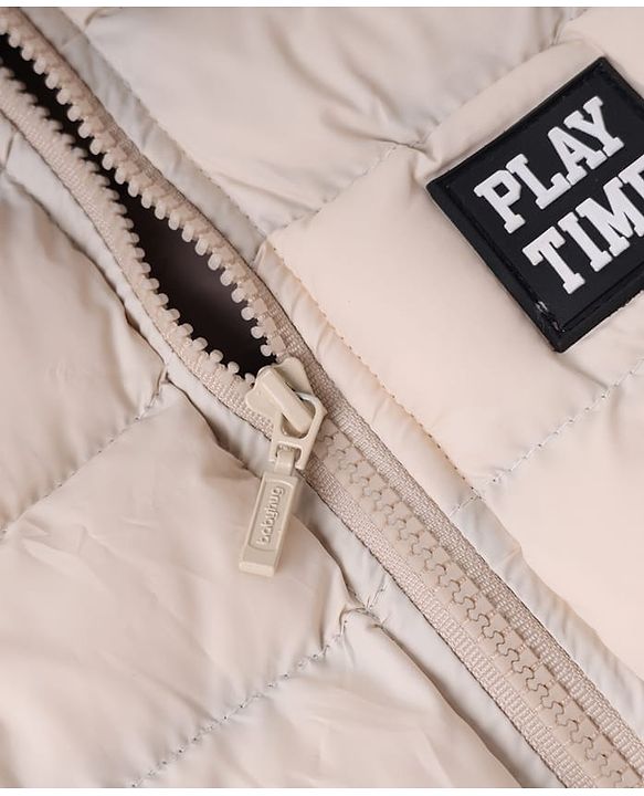 Babyhug Woven Sleeveless Jacket with Hood & Play Time Patch - Ivory