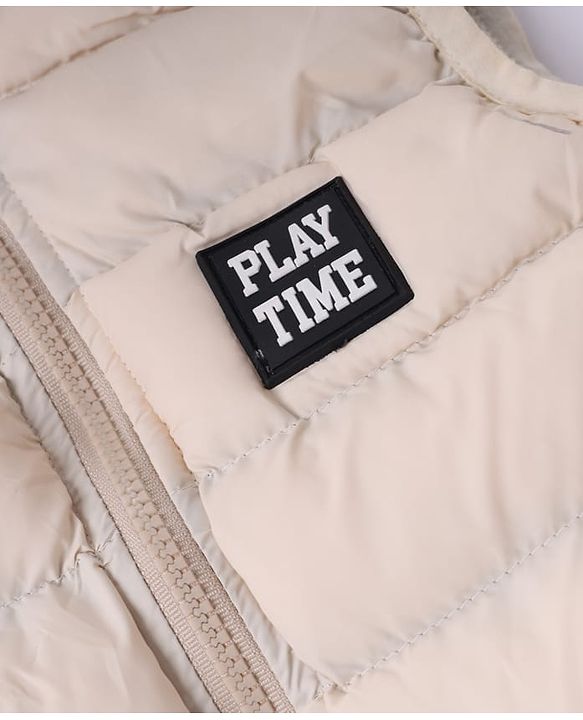 Babyhug Woven Sleeveless Jacket with Hood & Play Time Patch - Ivory