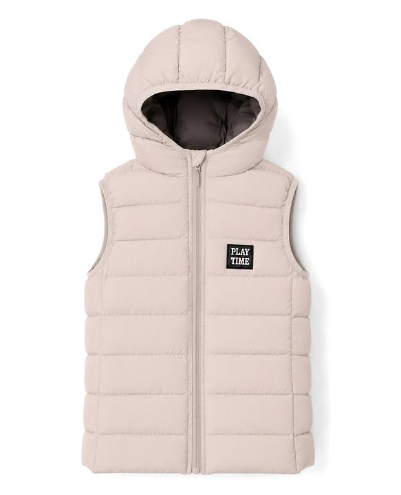Babyhug Woven Sleeveless Jacket with Hood & Play Time Patch - Ivory