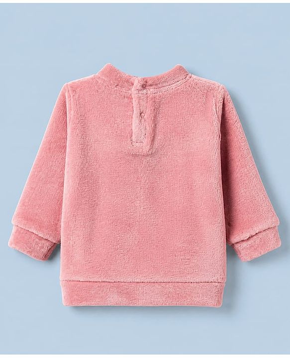 Babyhug Fur Woven Full Sleeves Winter Wear Suit With Bear Patch - Pink