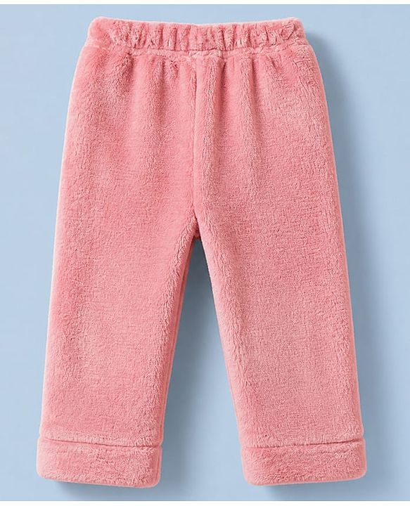 Babyhug Fur Woven Full Sleeves Winter Wear Suit With Bear Patch - Pink