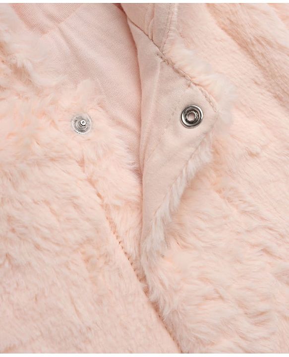 Babyhug Fur Woven Full Length Romper with Full Sleeves and Cat Face Embroidery - Peach