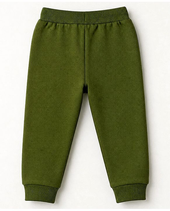 Babyhug 100% Cotton Looper Knit Full Length Lounge Pant With Heart Embellishment - Olive Green
