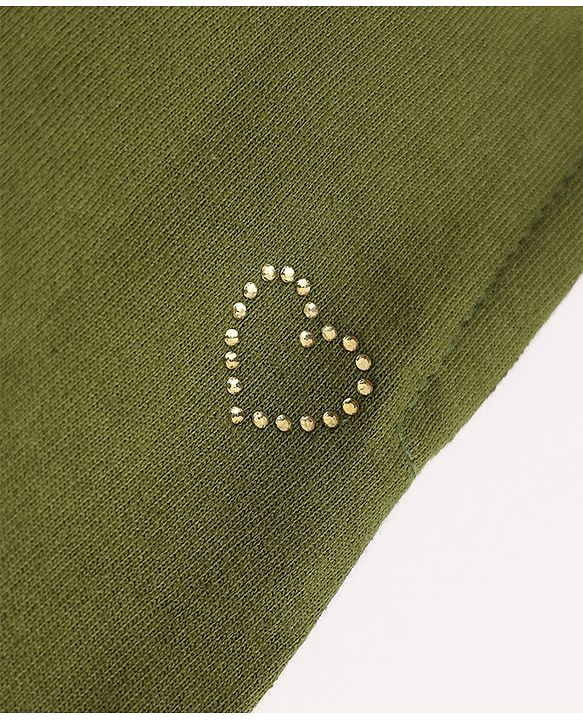 Babyhug 100% Cotton Looper Knit Full Length Lounge Pant With Heart Embellishment - Olive Green