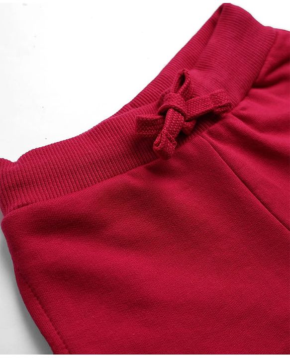 Babyhug Cotton Looper Knit Full Length Lounge Pants With Butterfly Sequin - Dark Pink