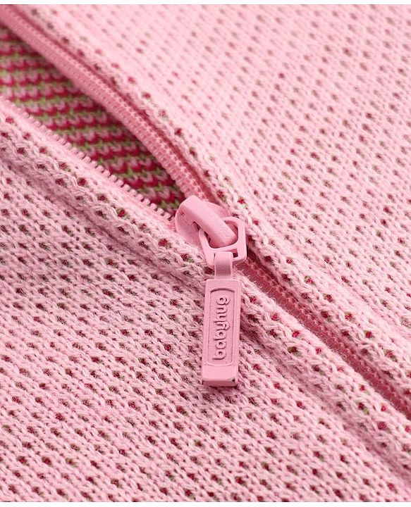 Babyhug Knit Front Open Sweater with Full Sleeves and Strawberry Design in Pink