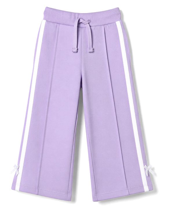 Babyhug 100% Cotton Looper Knit Full Length Lounge Pant With Tape Detailing - Lavender