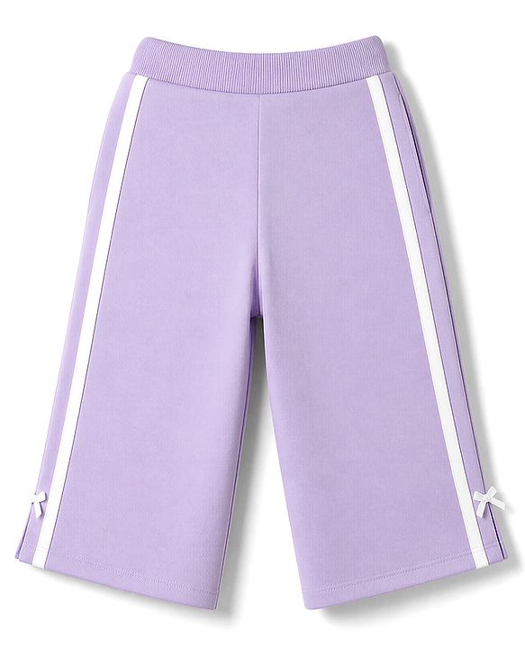 Babyhug 100% Cotton Looper Knit Full Length Lounge Pant With Tape Detailing - Lavender