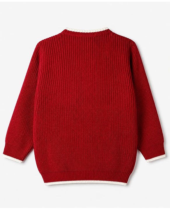 Babyhug Disney 100% Cotton Knit Full Sleeves Sweater Set with Minnie Mouse Detailing - Maroon