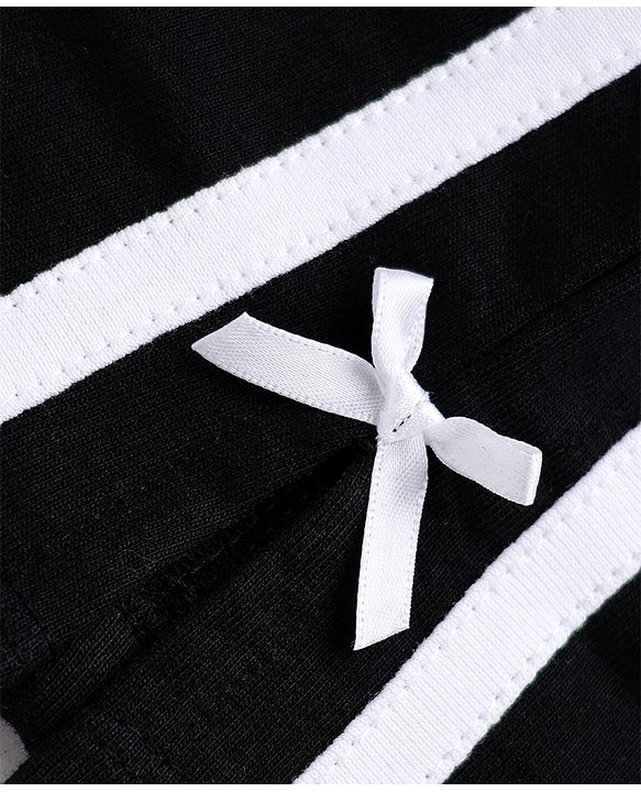 Babyhug 100% Cotton Looper Knit Full Length Lounge Pant With Tape Detailing & Bow Applique - Black