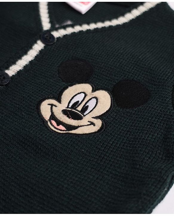 Babyhug Disney 100% Cotton Knit Sweater Sets With Full Sleeves And Mickey Mouse Patch - Black