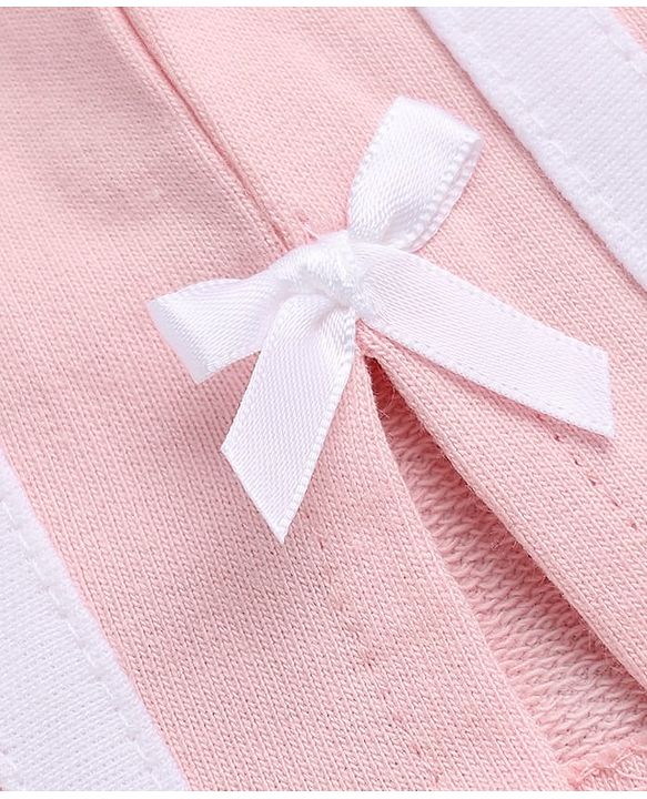 Babyhug 100% Cotton Looper Knit Full Length Lounge Pant With Tape Detailing & Bow Applique - Pink